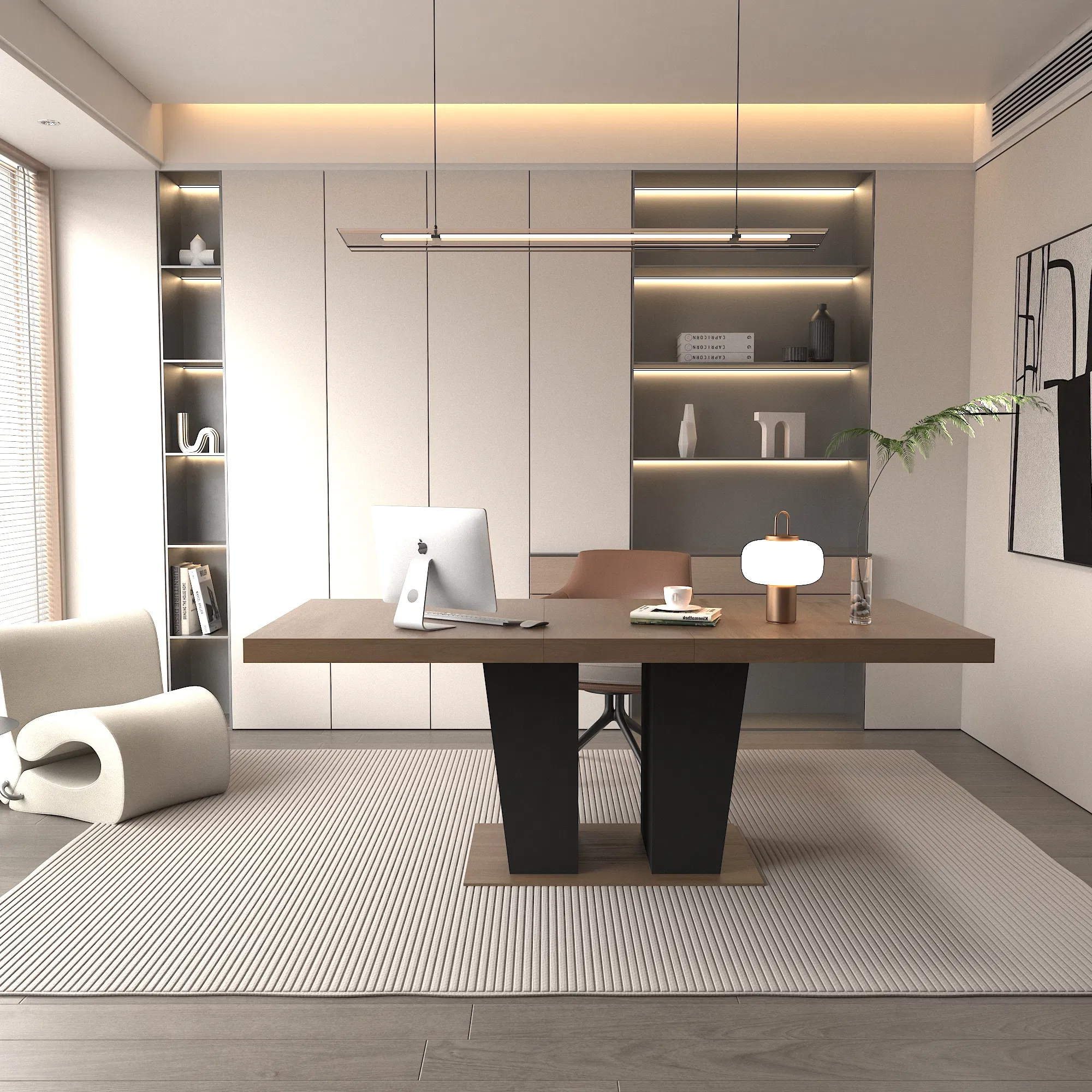 Extendable Brown Dining Table for 6–10, 79" — extended table in a home office setting