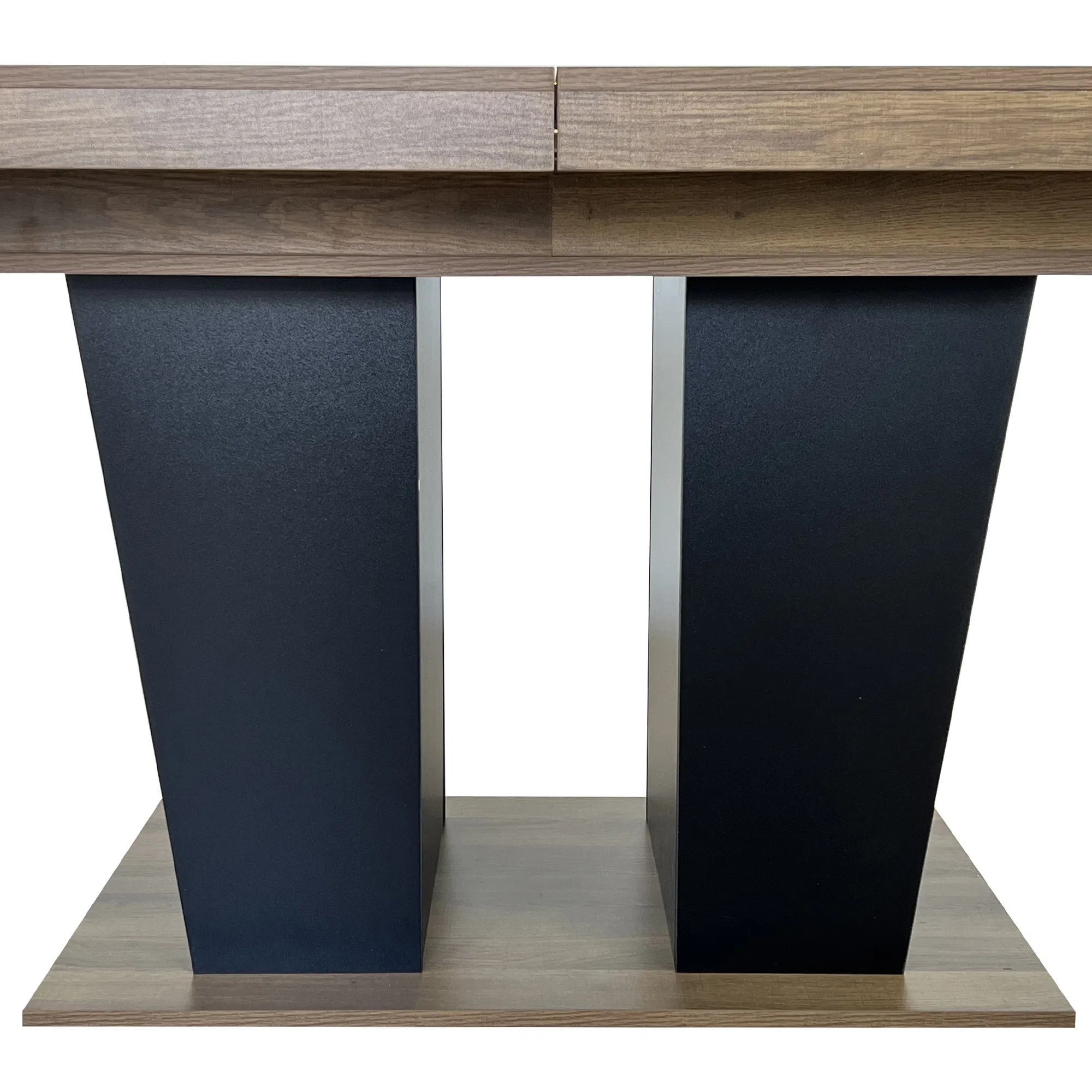 Extendable Brown Dining Table for 6–10, 79" — rear view of the double-pedestal base