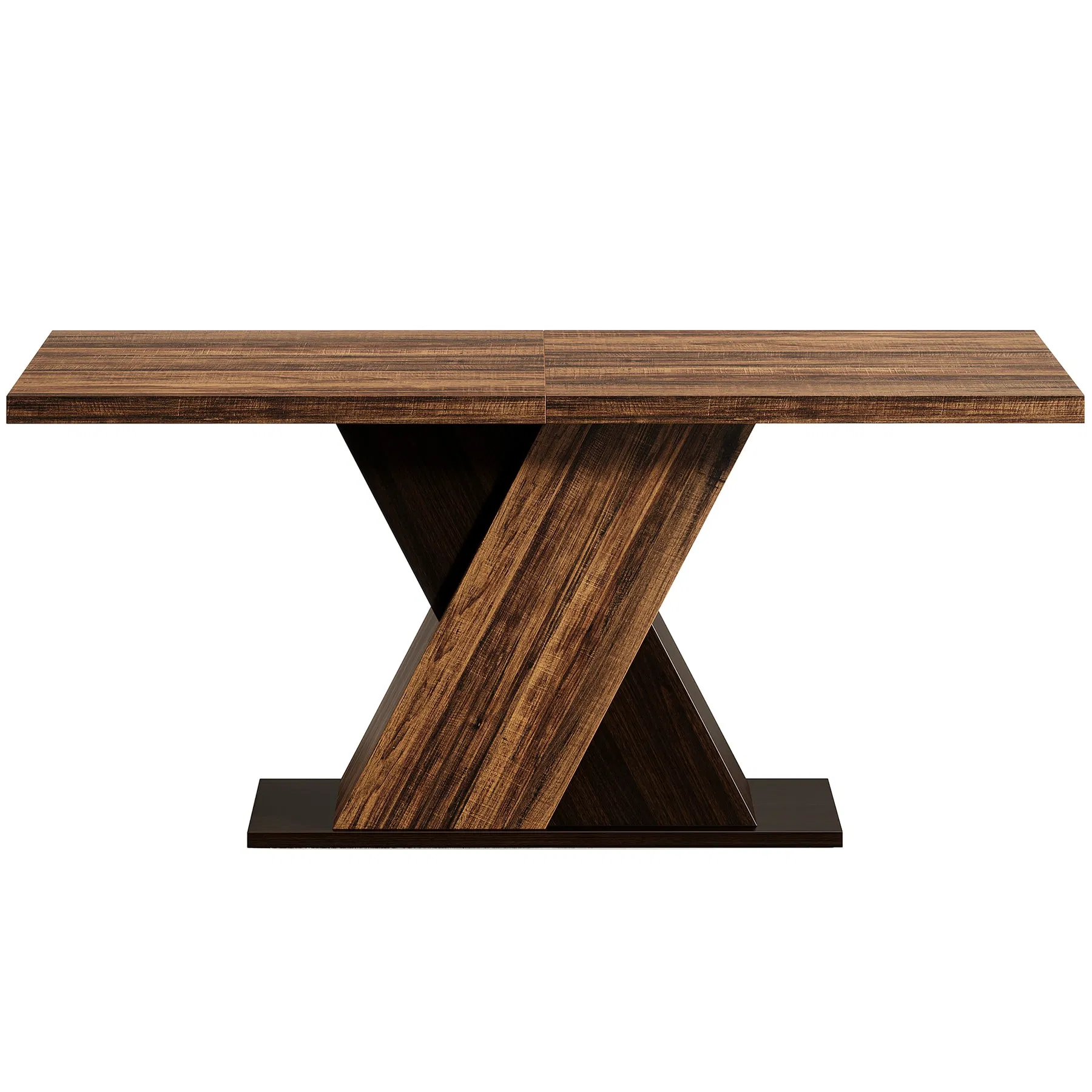 Farmhouse Brown Dining Table for 4–6, 55" — side profile isolated on white