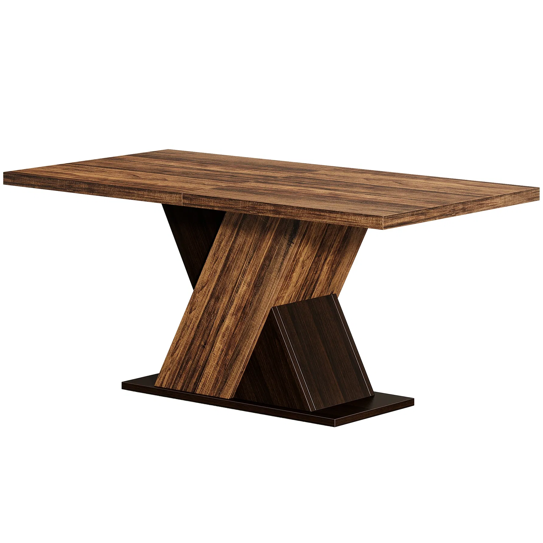Farmhouse Brown Dining Table for 4–6, 55" — front angle isolated on white