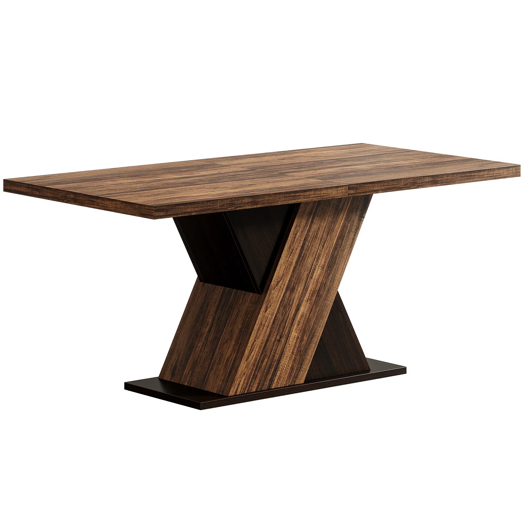 Farmhouse Brown Dining Table for 4–6, 55" — rear angle isolated on white