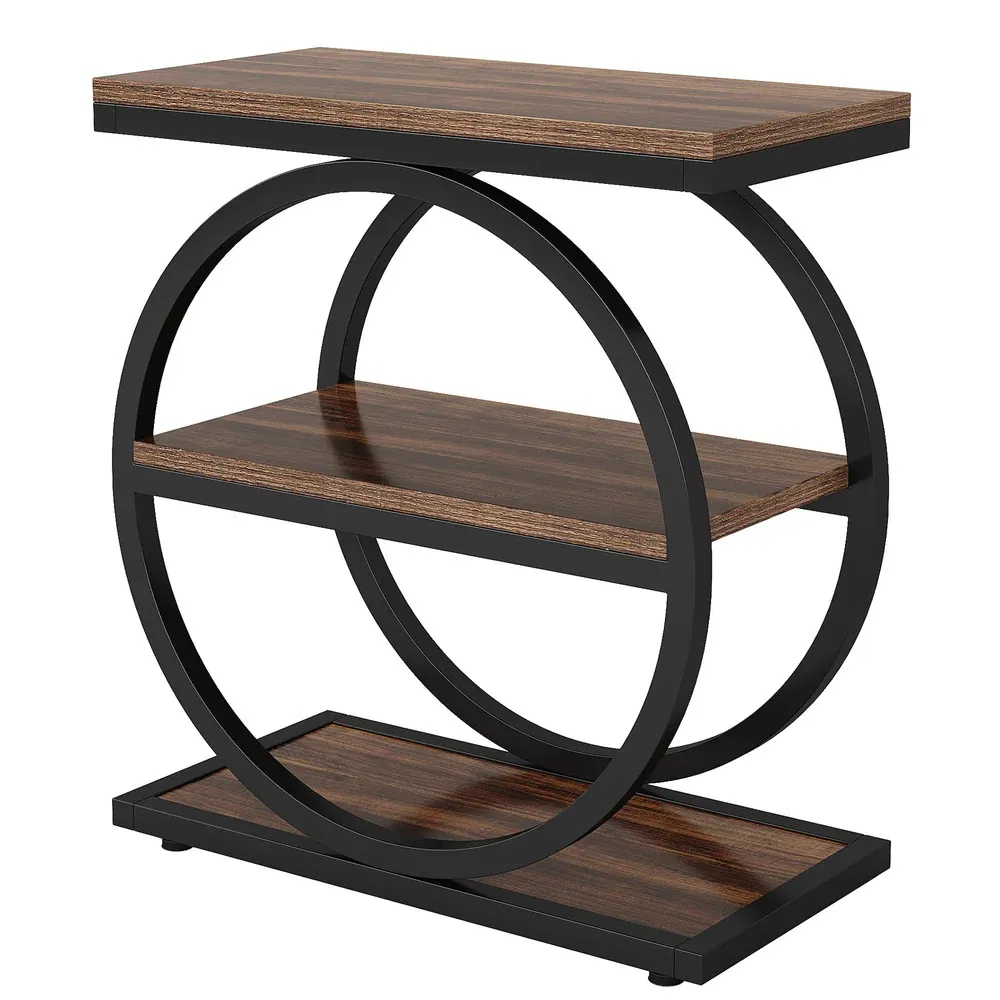 Industrial 3-Tier Side Table with Open Storage — front view isolated on white
