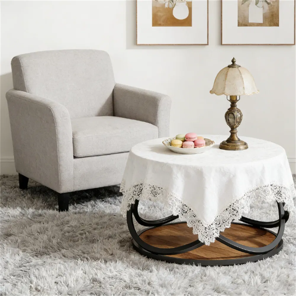 Round Two-Tier Coffee Table with Storage Shelf, 32" — straight front view isolated on white