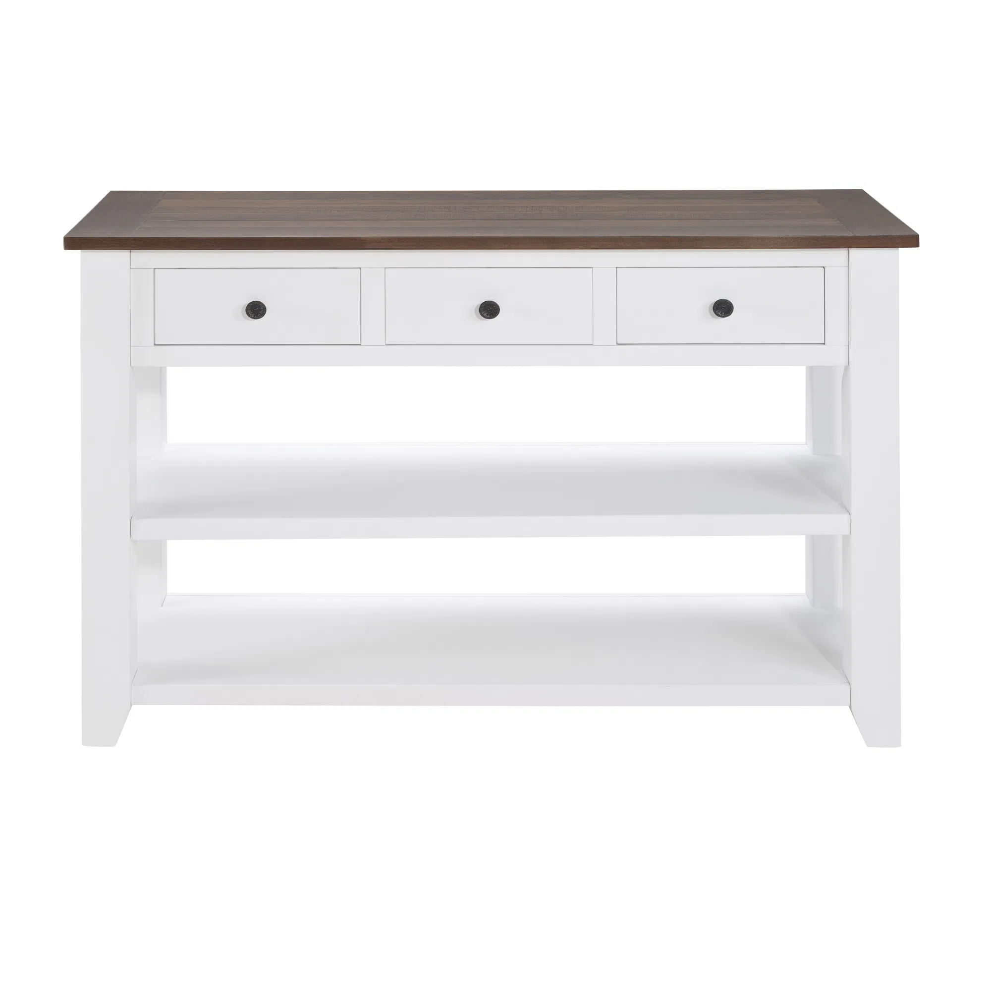 Two-Tone Console Table with Drawers and Shelves, 44" — left angle isolated on white